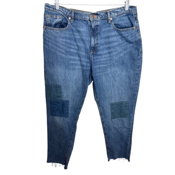 Universal Thread Boyfriend Patchwork Jeans Womens 16 XL Blue Raw Hem Denim - Picture 1 of 8